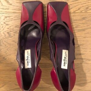 Sacha London Womens Square Toe Leather Pumps Pink and Violet Size 7.5